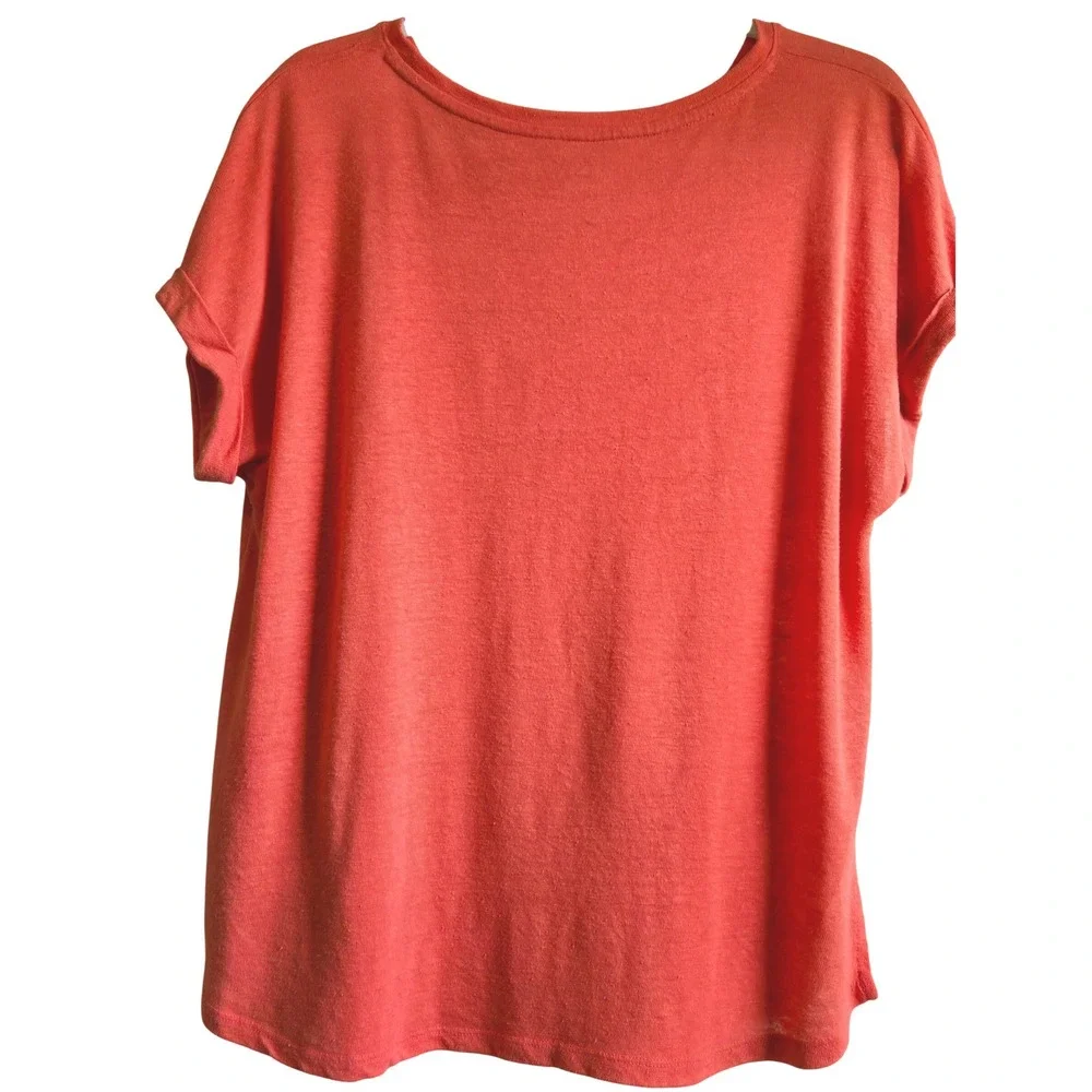 Ava & Viv Women's Coral Orange Linen Blend Rolled Sleeve T-Shirt‎ Size X